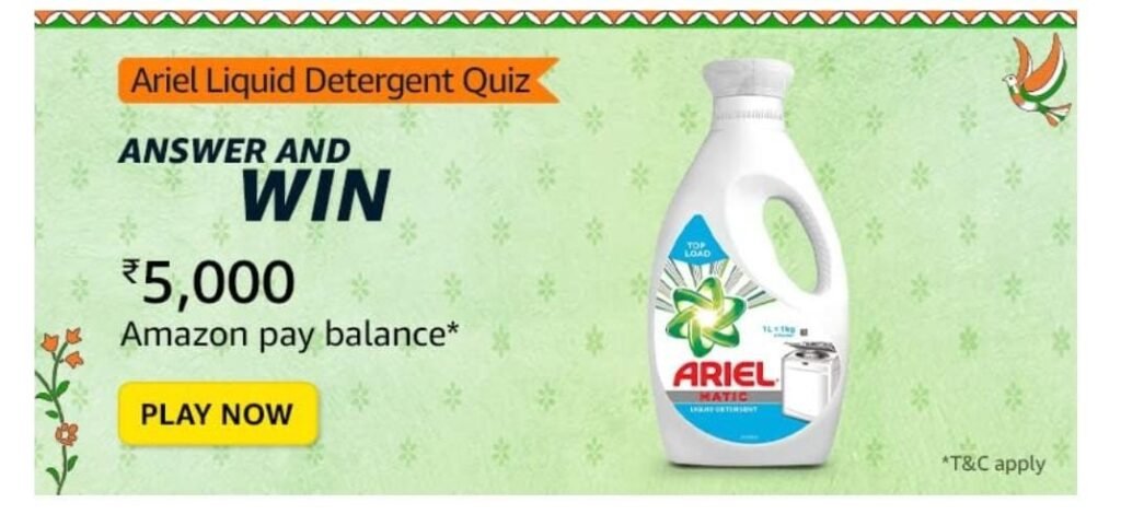 Amazon Ariel Liquid Detergent Quiz answers win Rs 5,000